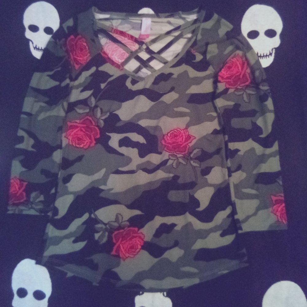 Rose and Camo Patterned shirt
